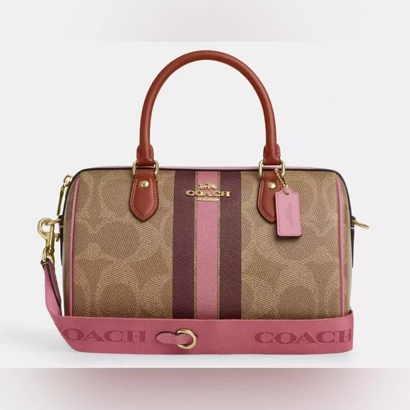 Coach Rowan Satchel Bag In Signature Canvas With Stripe CA - Picture 1 of 4